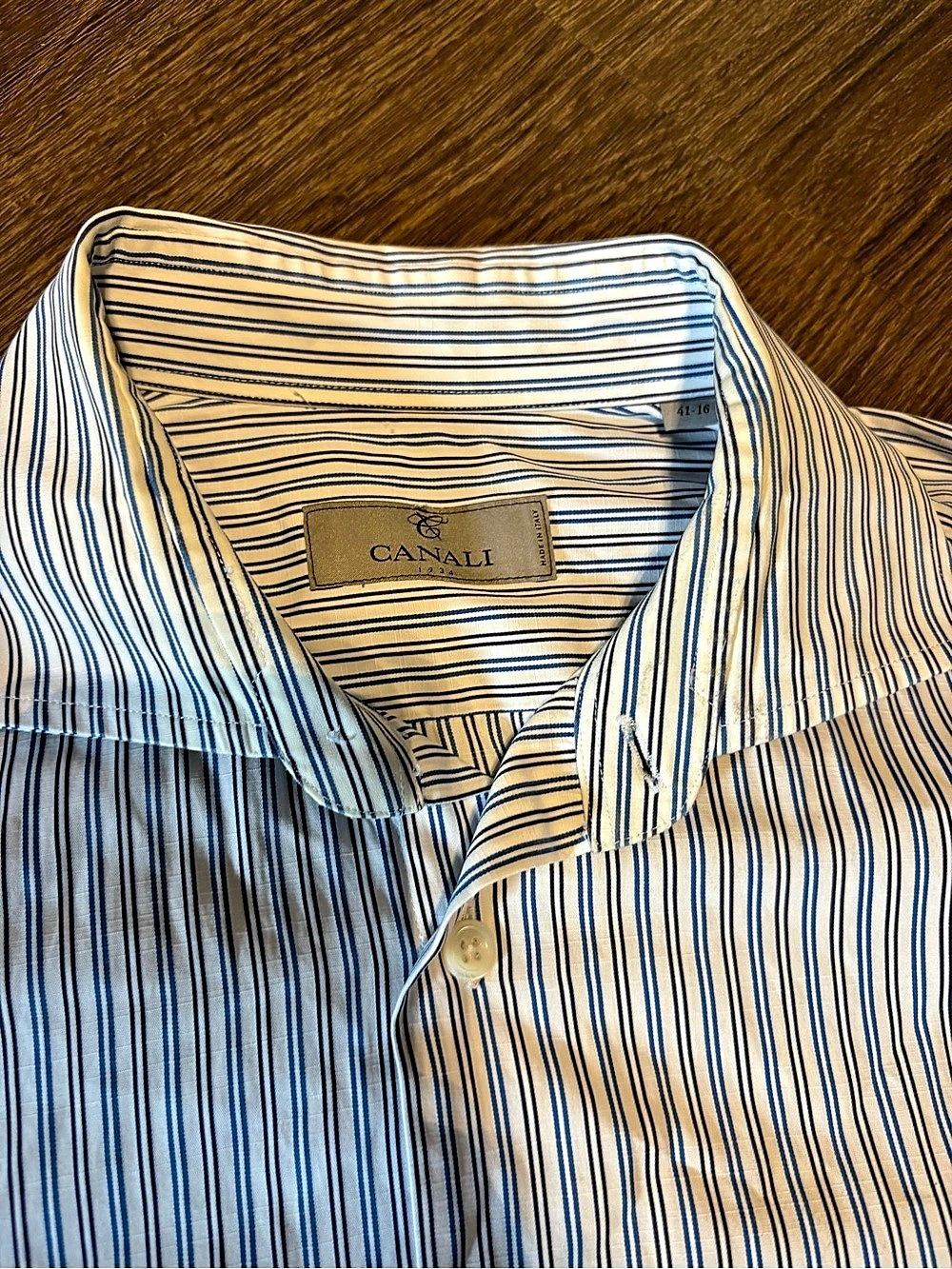 Canali Striped Dress Shirt in Blue & White Size 16 Like New